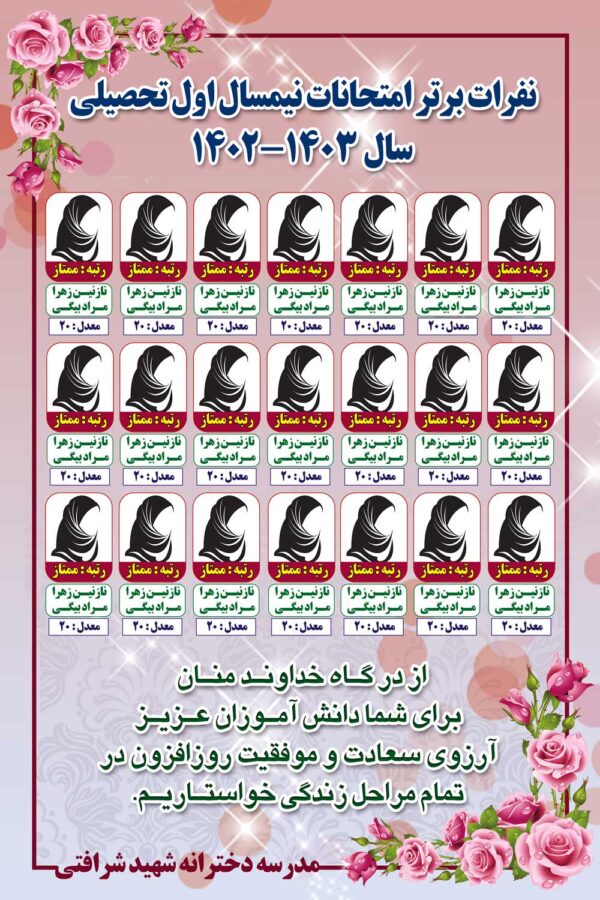 طرح لایه باز بنر نفرات برتر مدرسه