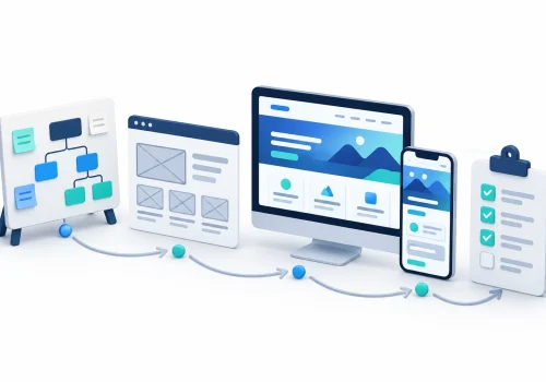 مراحل طراحی وب‌سایت از نقشه صفحات و وایرفریم تا نسخه دسکتاپ و موبایل و چک‌لیست آزمون